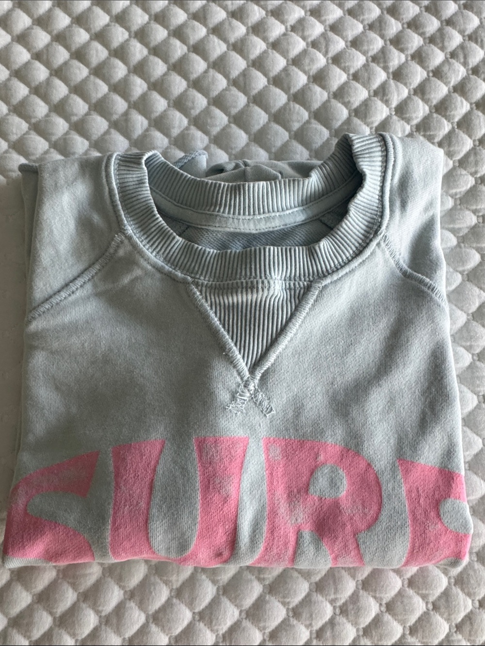 American Eagle Outfitters Light Blue Crewneck Sweatshirt with Pink Graphic